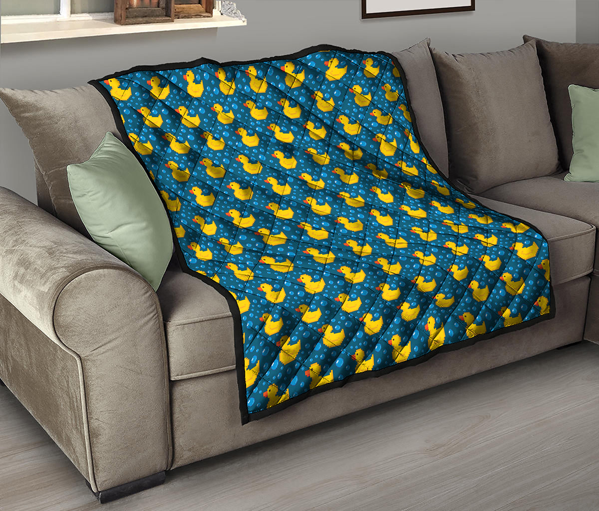 Pixel Rubber Duck Pattern Print Quilt