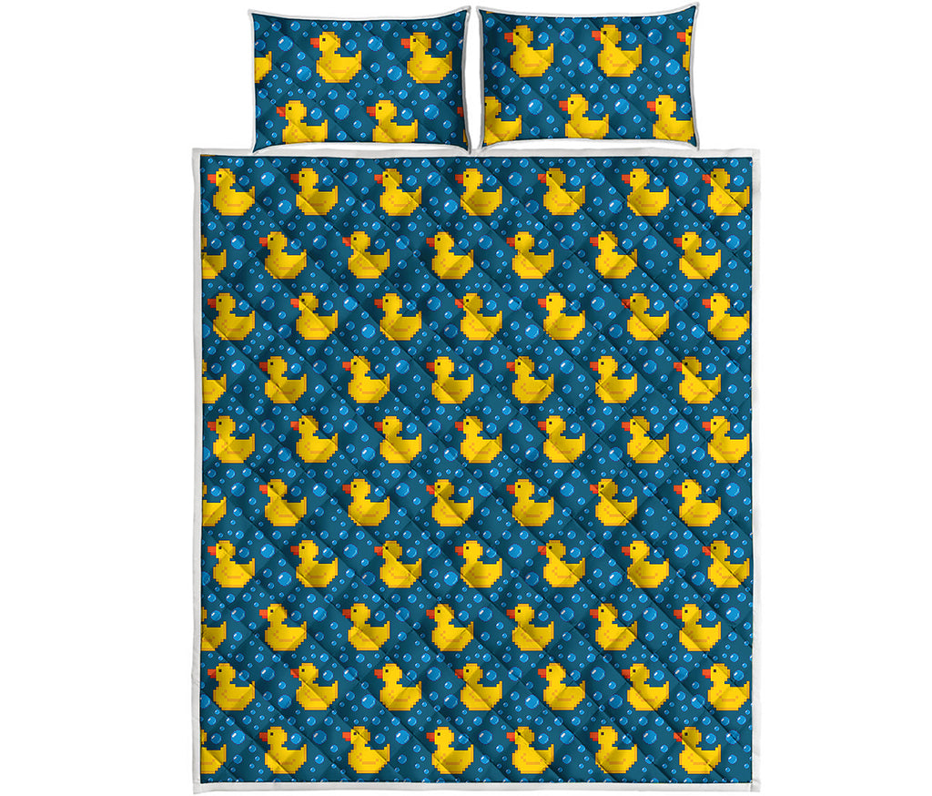 Pixel Rubber Duck Pattern Print Quilt Bed Set