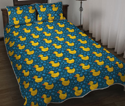 Pixel Rubber Duck Pattern Print Quilt Bed Set