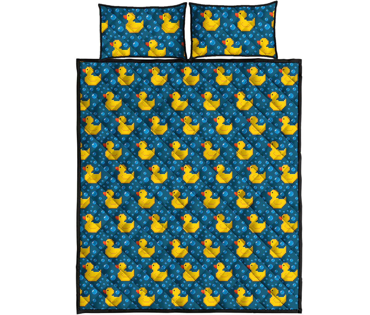 Pixel Rubber Duck Pattern Print Quilt Bed Set