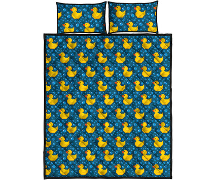 Pixel Rubber Duck Pattern Print Quilt Bed Set