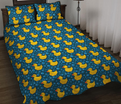Pixel Rubber Duck Pattern Print Quilt Bed Set