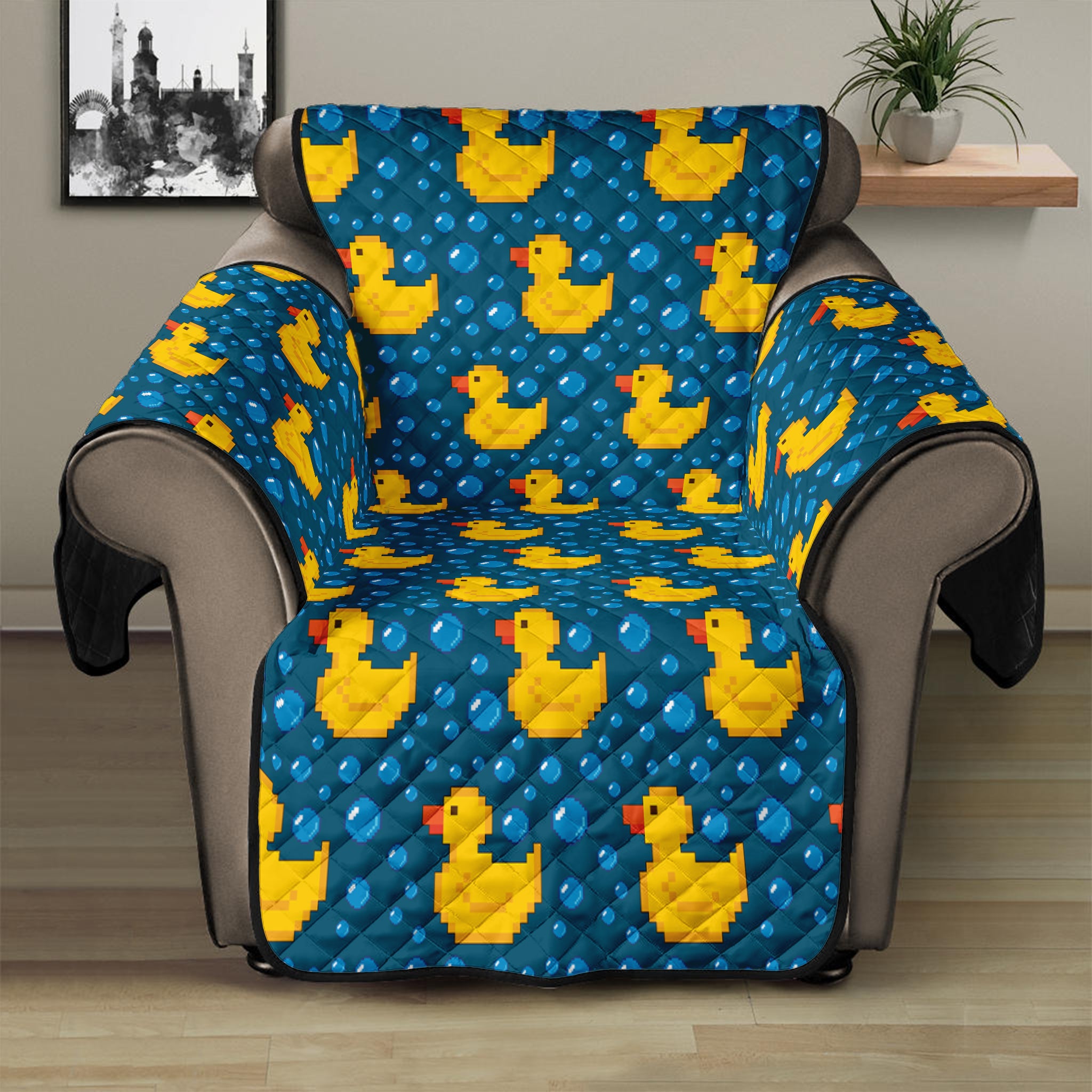 Pixel Rubber Duck Pattern Print Recliner Protector