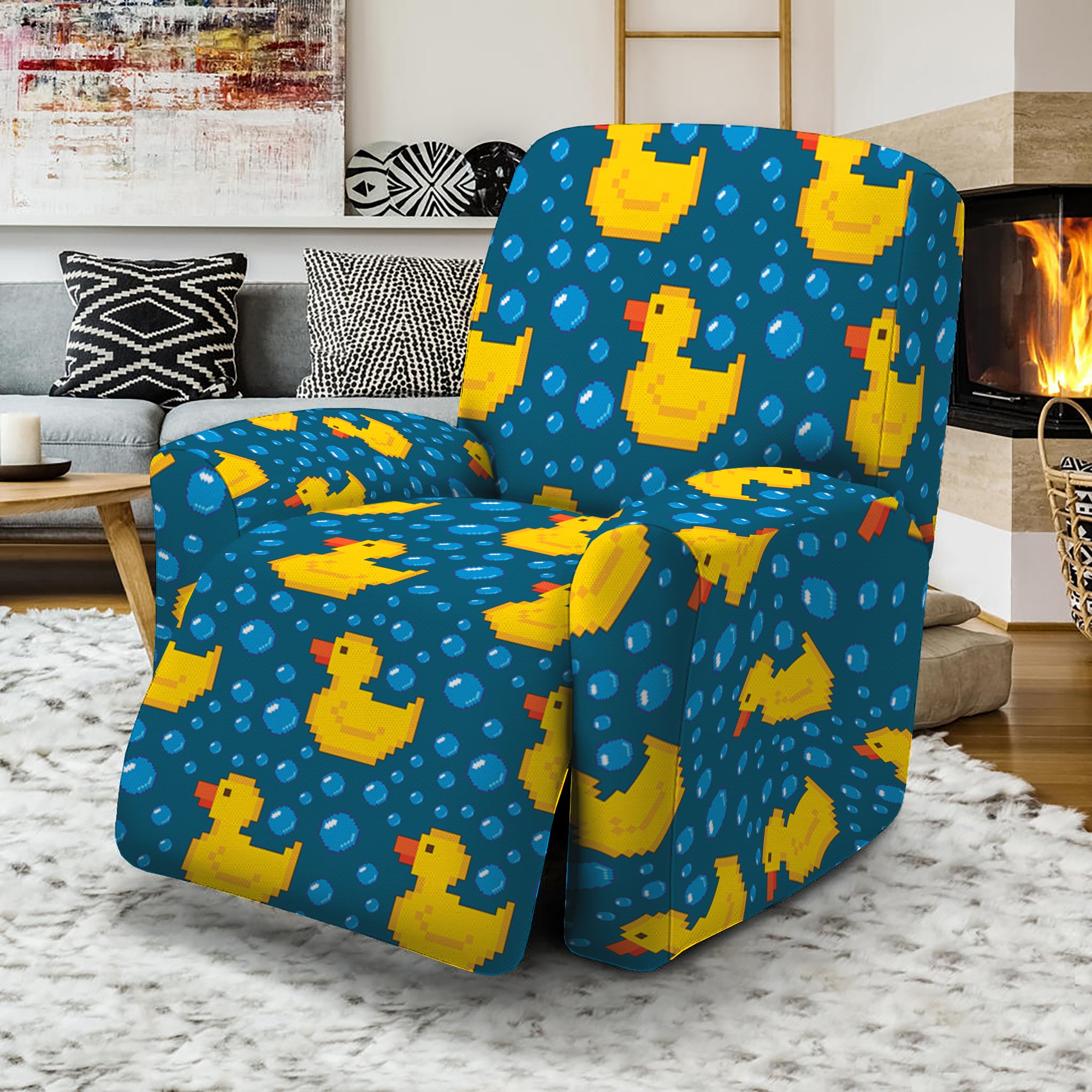 Pixel Rubber Duck Pattern Print Recliner Slipcover