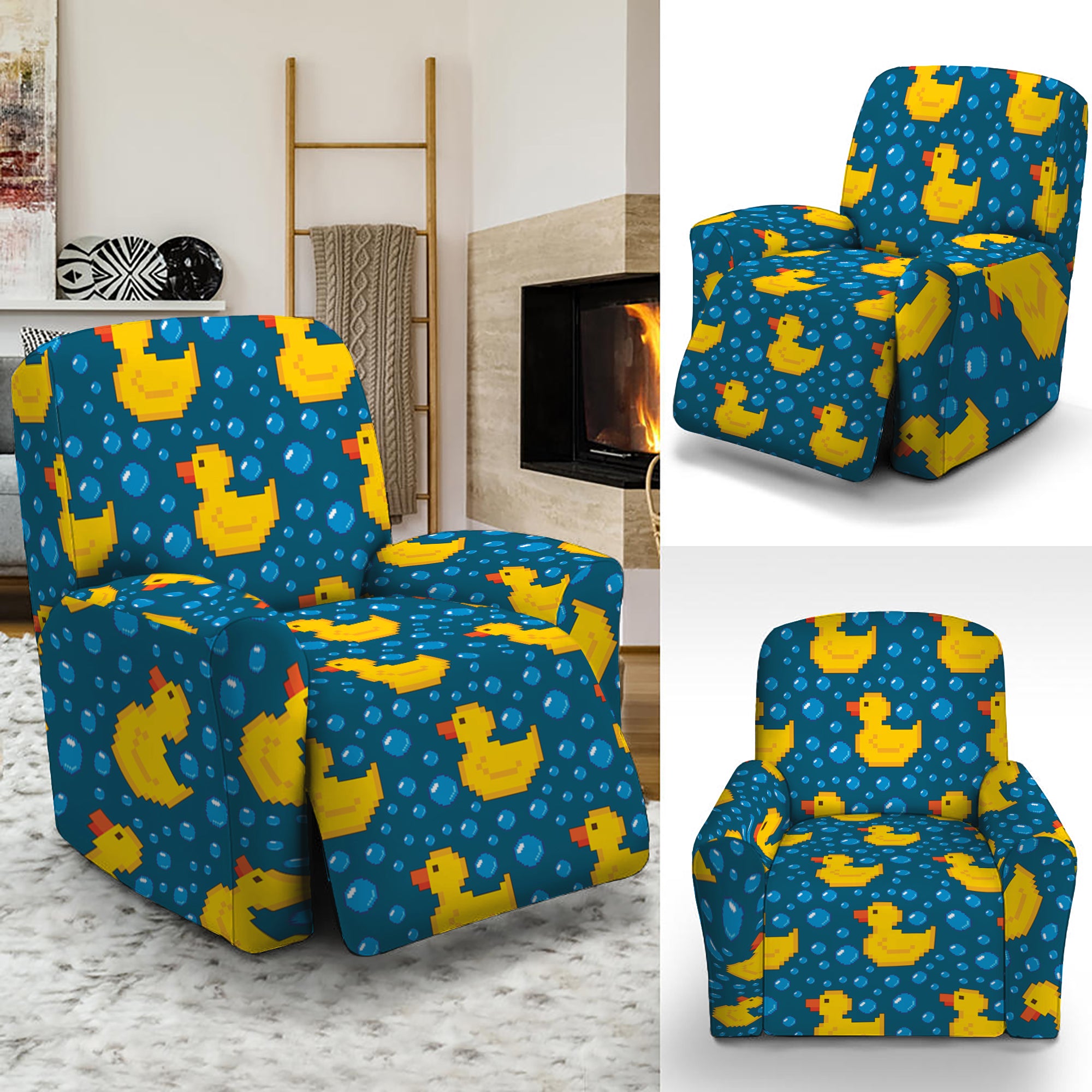 Pixel Rubber Duck Pattern Print Recliner Slipcover