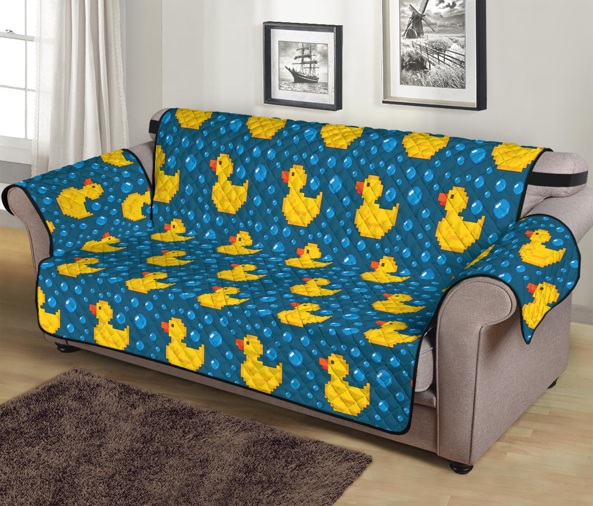 Pixel Rubber Duck Pattern Print Sofa Protector