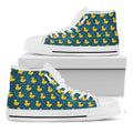 Pixel Rubber Duck Pattern Print White High Top Sneakers
