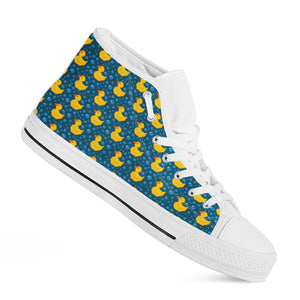 Pixel Rubber Duck Pattern Print White High Top Shoes