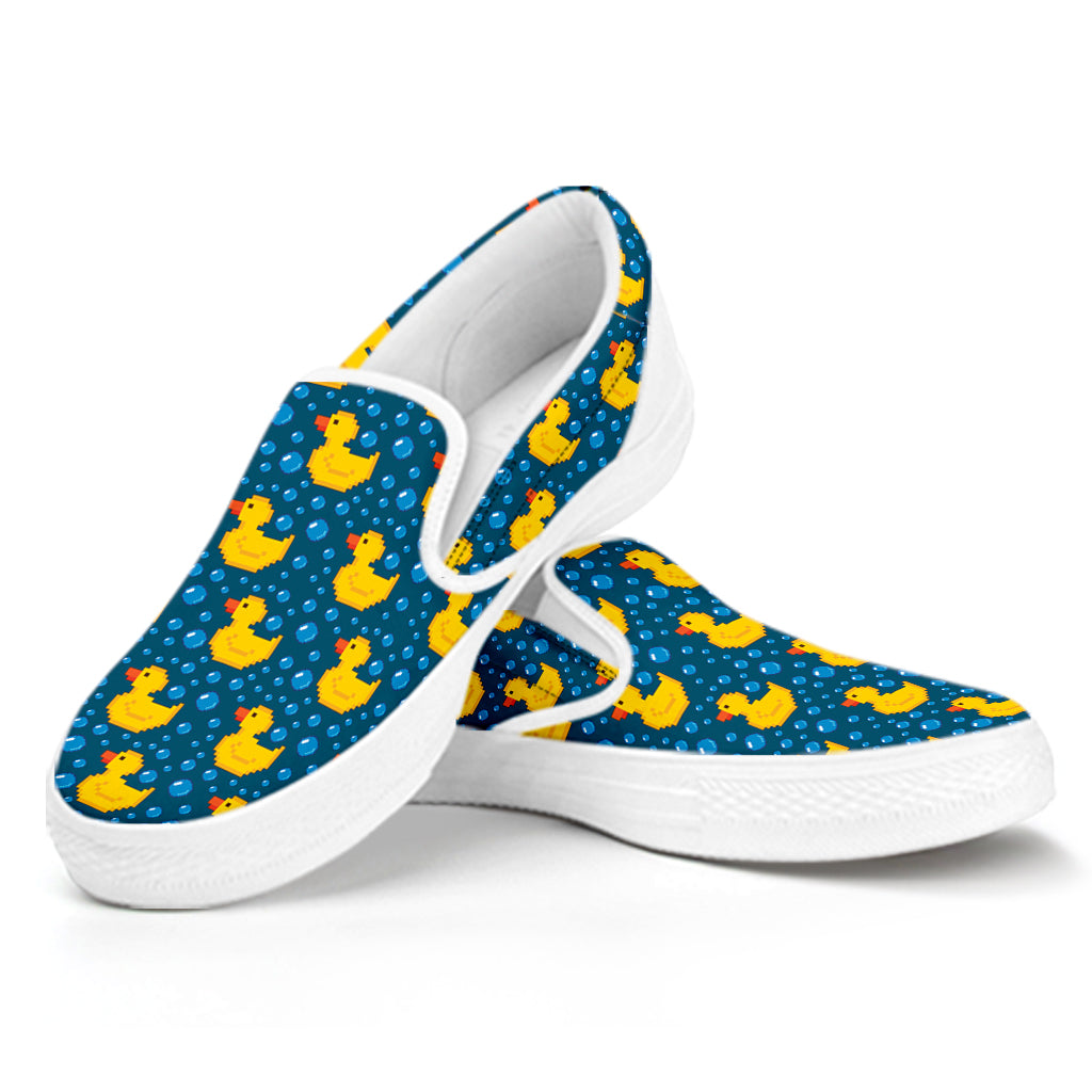 Pixel Rubber Duck Pattern Print White Slip On Shoes