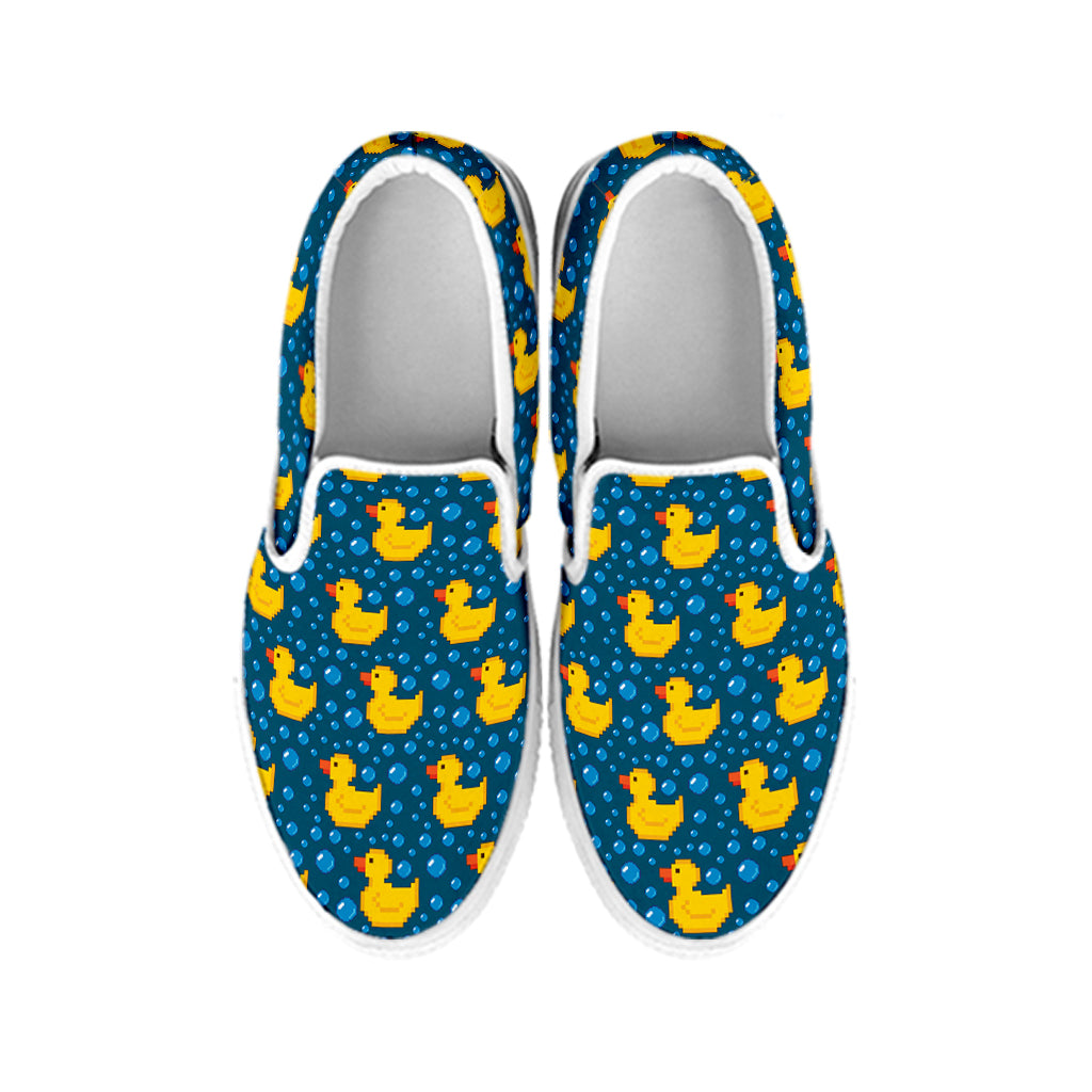 Pixel Rubber Duck Pattern Print White Slip On Shoes