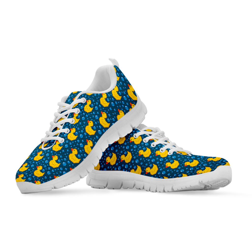 Pixel Rubber Duck Pattern Print White Sneakers