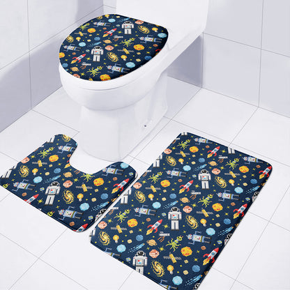 Pixel Space Pattern Print 3 Piece Bath Mat Set