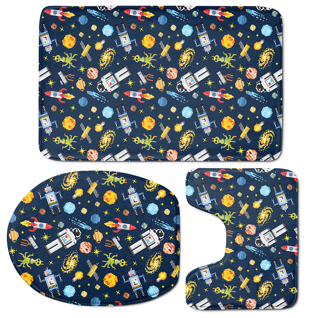 Pixel Space Pattern Print 3 Piece Bath Mat Set