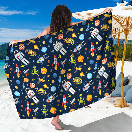 Pixel Space Pattern Print Beach Sarong Wrap
