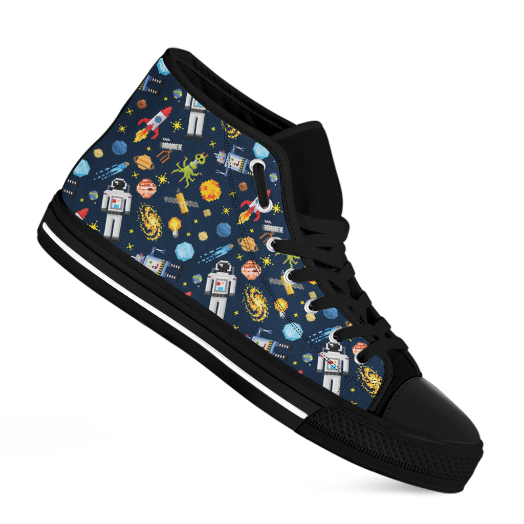 Pixel Space Pattern Print Black High Top Shoes