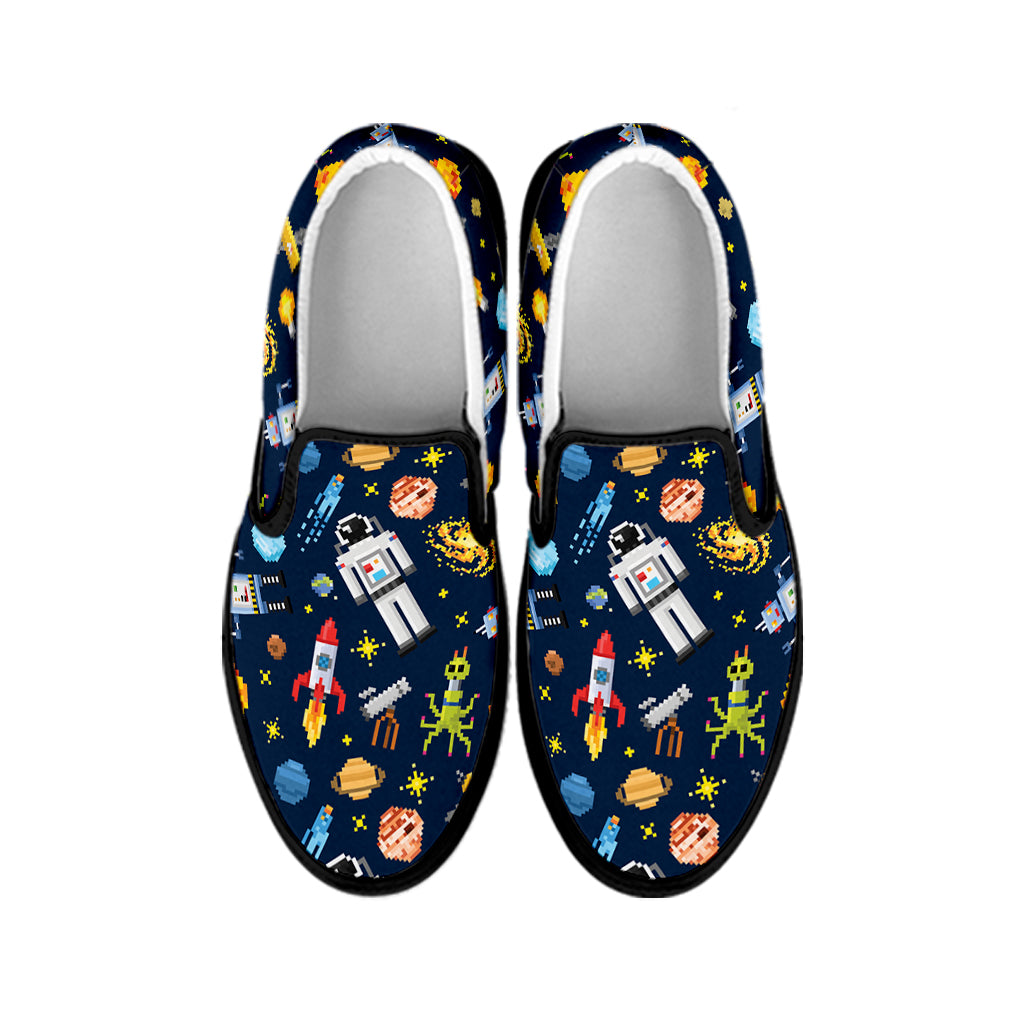 Pixel Space Pattern Print Black Slip On Shoes
