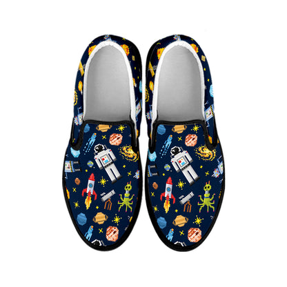 Pixel Space Pattern Print Black Slip On Shoes