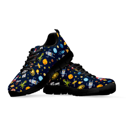 Pixel Space Pattern Print Black Sneakers