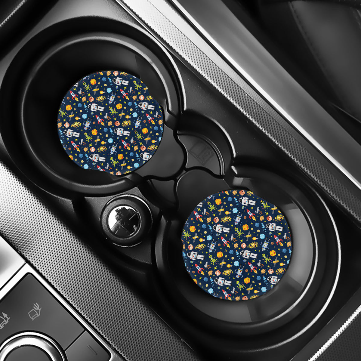 Pixel Space Pattern Print Car Coasters
