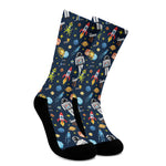 Pixel Space Pattern Print Crew Socks