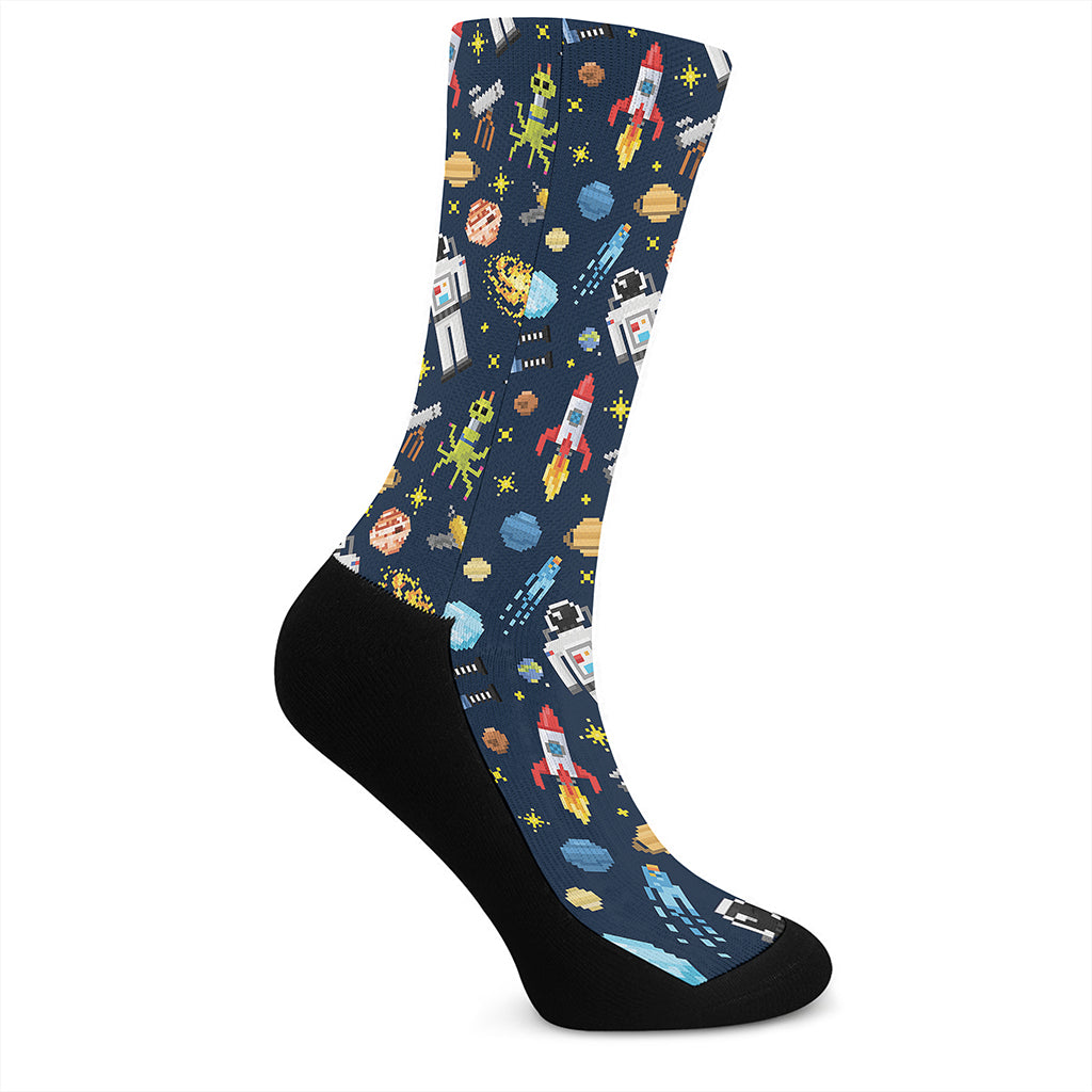 Pixel Space Pattern Print Crew Socks