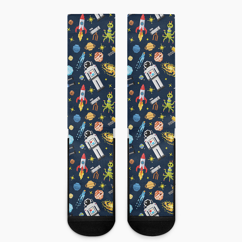 Pixel Space Pattern Print Crew Socks