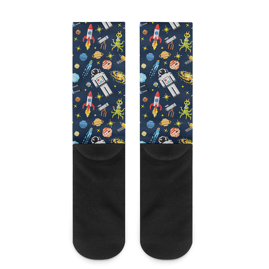 Pixel Space Pattern Print Crew Socks