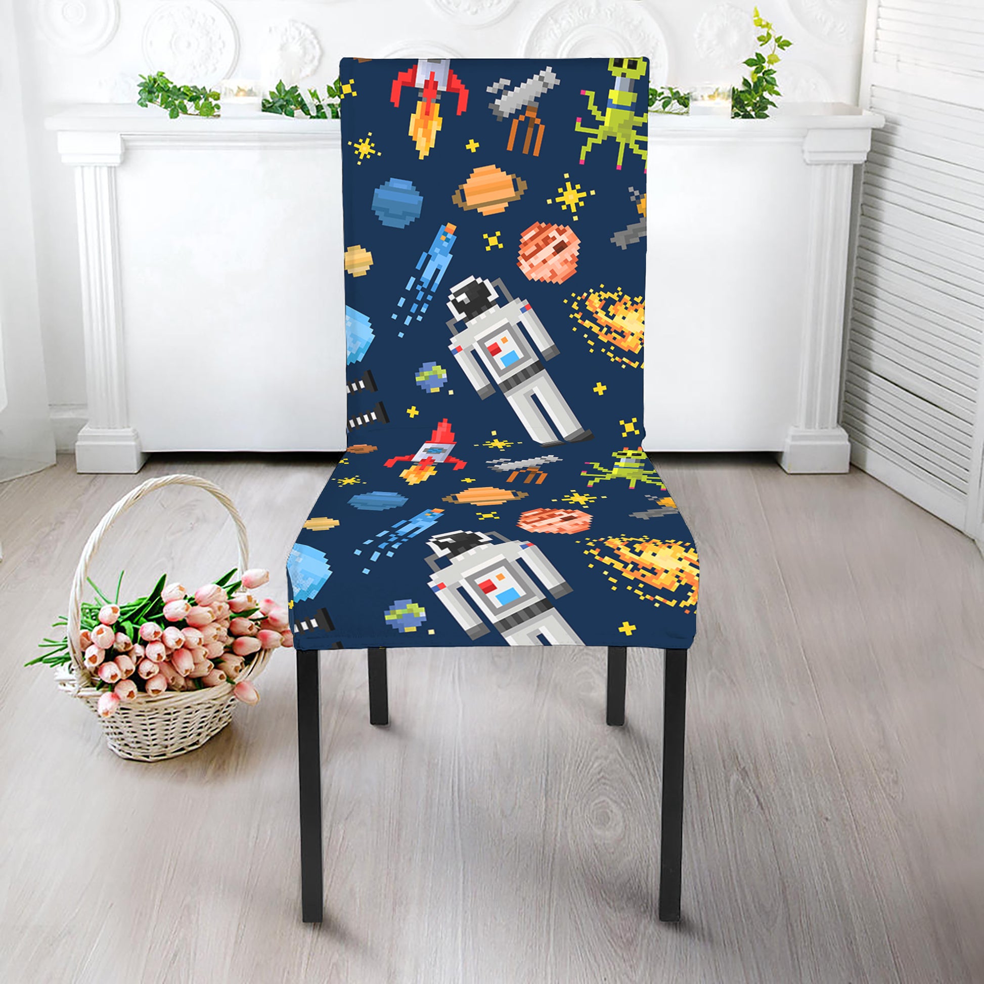 Pixel Space Pattern Print Dining Chair Slipcover