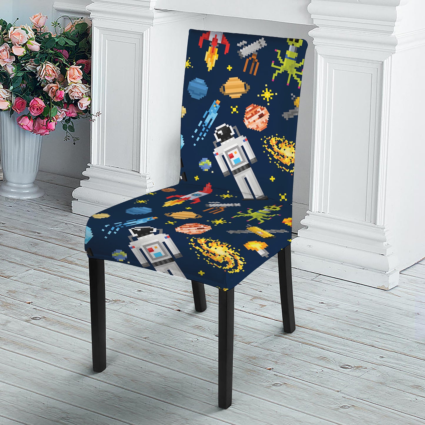 Pixel Space Pattern Print Dining Chair Slipcover
