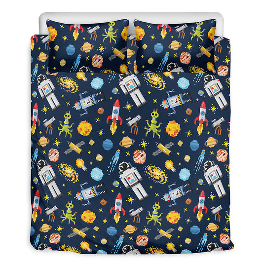 Pixel Space Pattern Print Duvet Cover Bedding Set