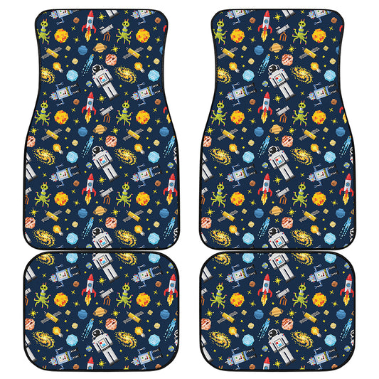 Pixel Space Pattern Print Front and Back Car Floor Mats