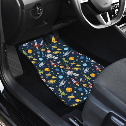 Pixel Space Pattern Print Front and Back Car Floor Mats