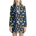 Pixel Space Pattern Print Pullover Hoodie Dress