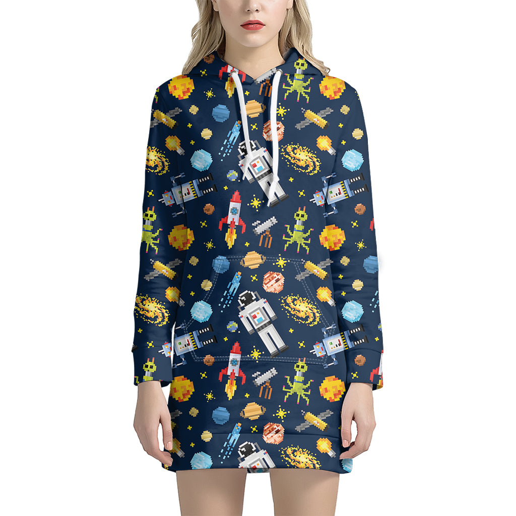 Pixel Space Pattern Print Hoodie Dress