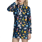 Pixel Space Pattern Print Hoodie Dress