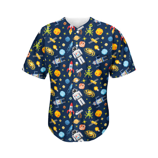 Pixel Space Pattern Print Men's Baseball Jersey