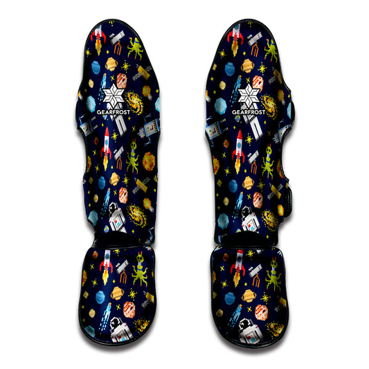 Pixel Space Pattern Print Muay Thai Shin Guard