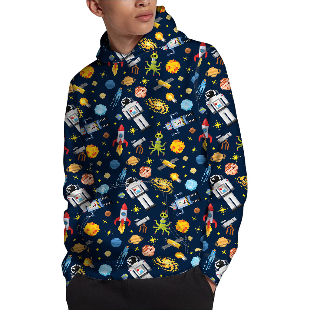 Pixel Space Pattern Print Pullover Hoodie