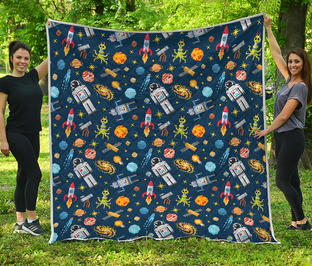 Pixel Space Pattern Print Quilt