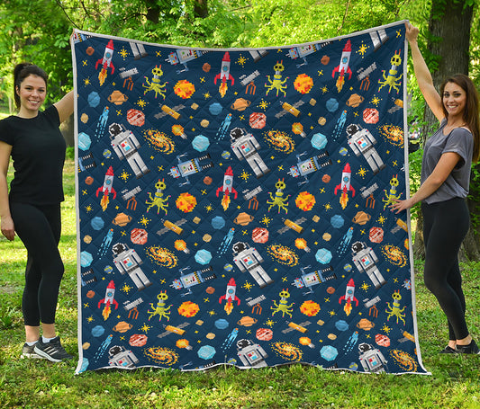 Pixel Space Pattern Print Quilt