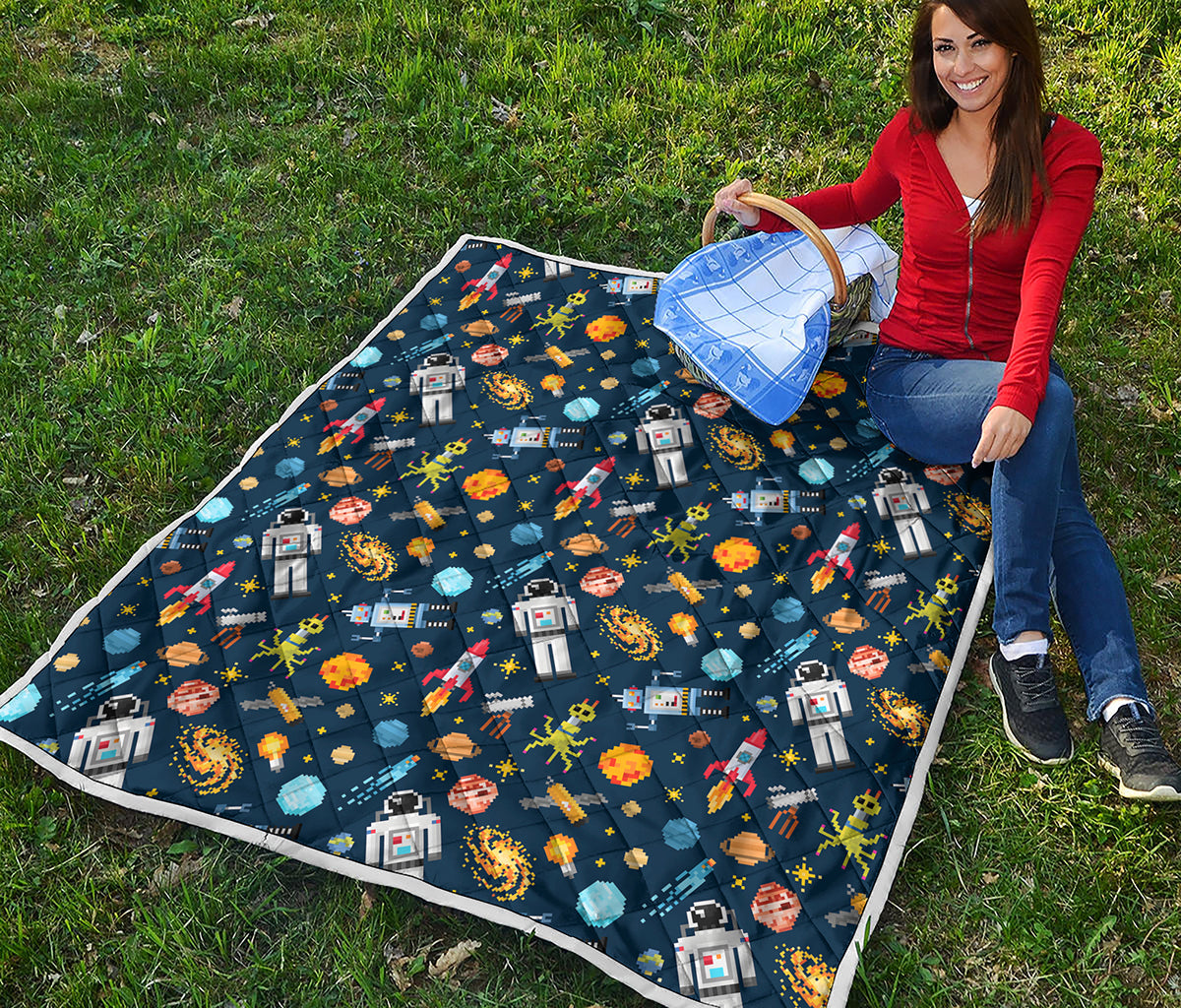 Pixel Space Pattern Print Quilt