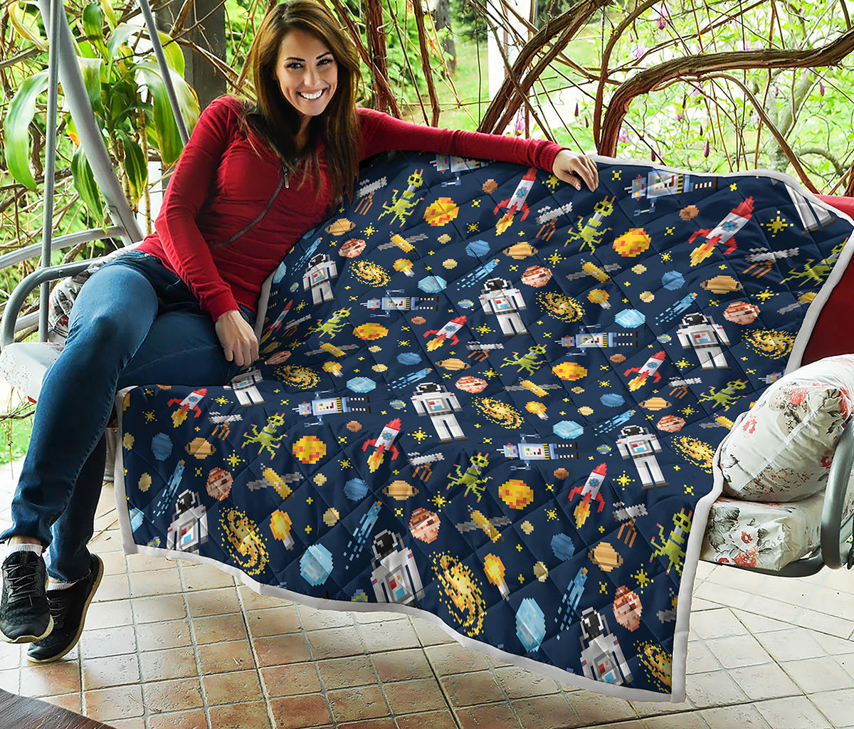 Pixel Space Pattern Print Quilt