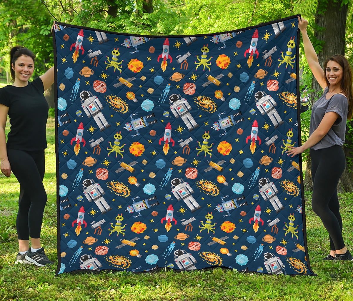 Pixel Space Pattern Print Quilt