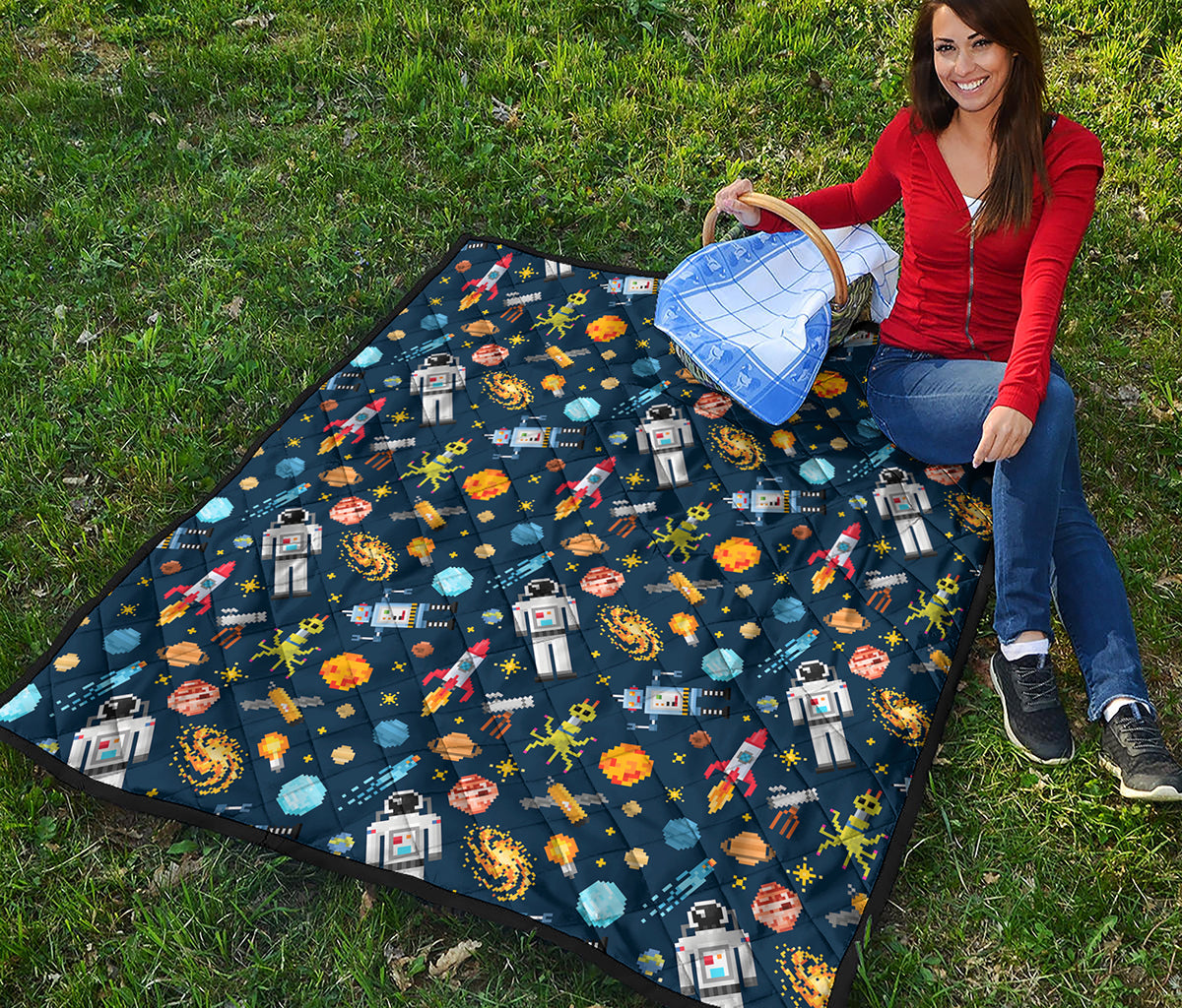 Pixel Space Pattern Print Quilt