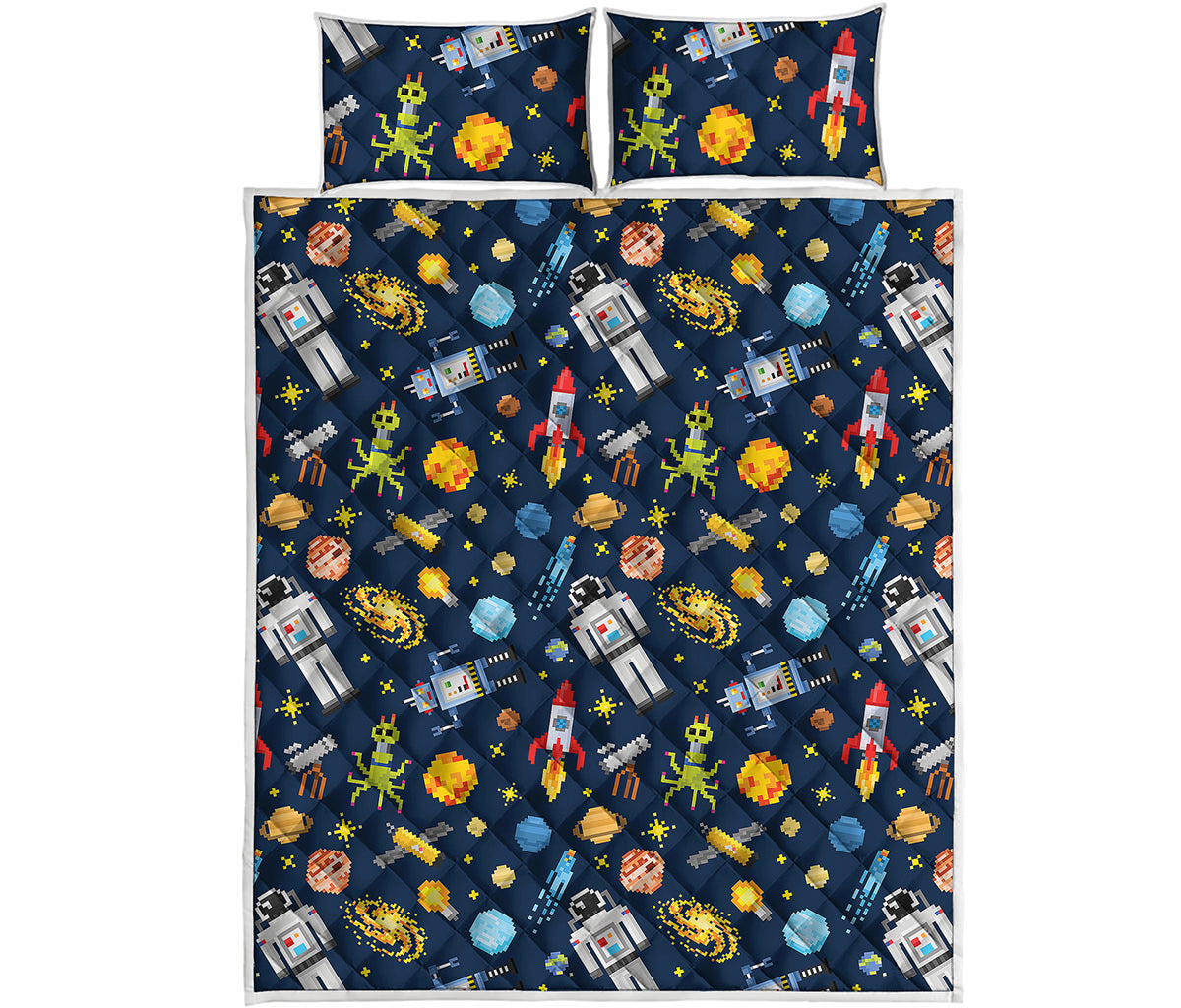 Pixel Space Pattern Print Quilt Bed Set