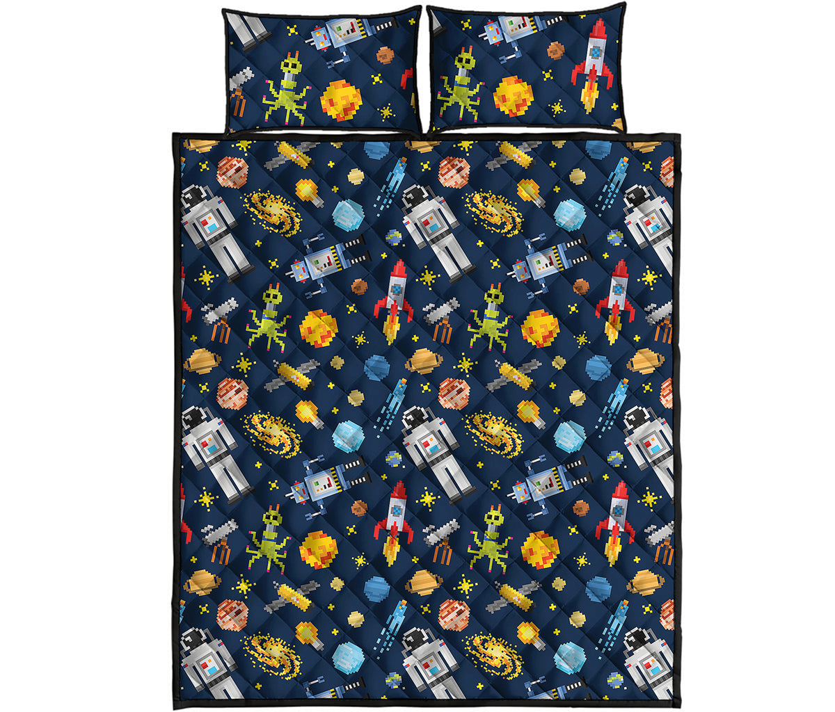 Pixel Space Pattern Print Quilt Bed Set