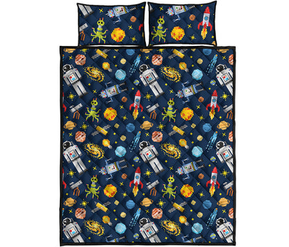 Pixel Space Pattern Print Quilt Bed Set