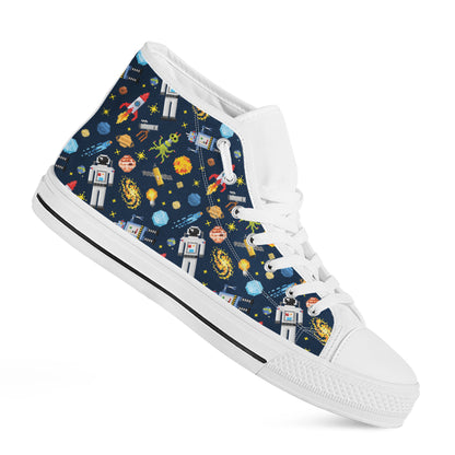 Pixel Space Pattern Print White High Top Shoes