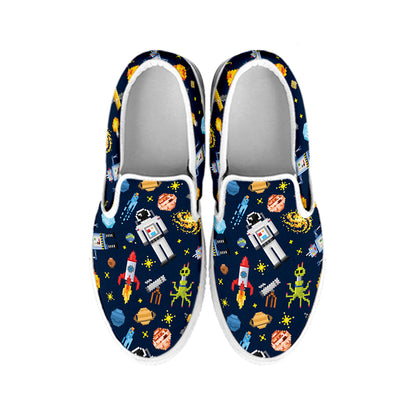 Pixel Space Pattern Print White Slip On Shoes