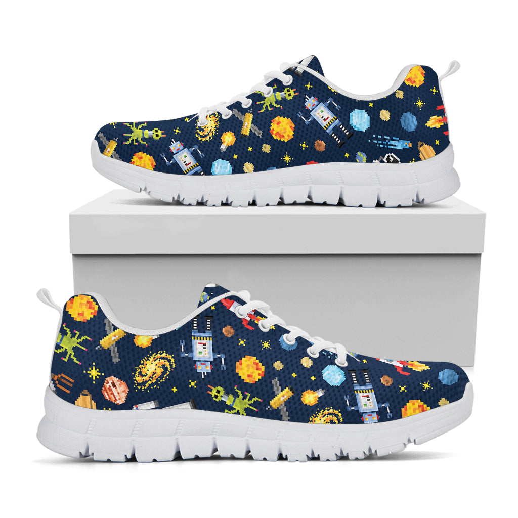 Pixel Space Pattern Print White Sneakers